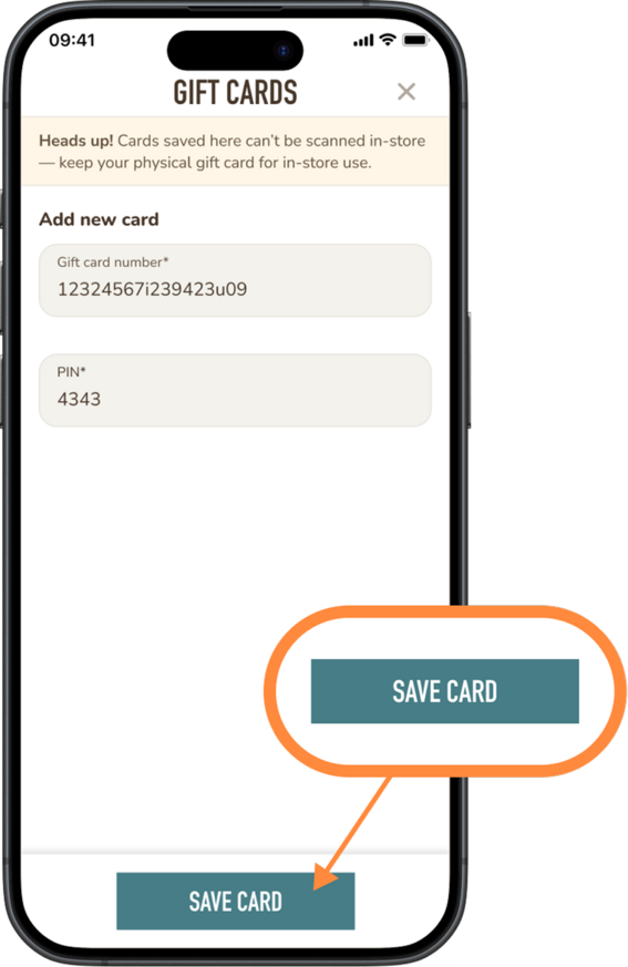 Enter your gift card details and save it for future use!