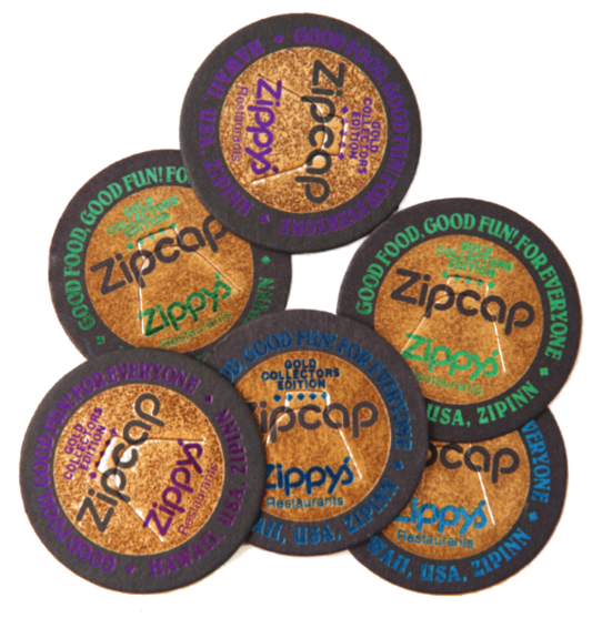 A pile of Zippy's ZipCap POGs, including Gold Collector's Editions