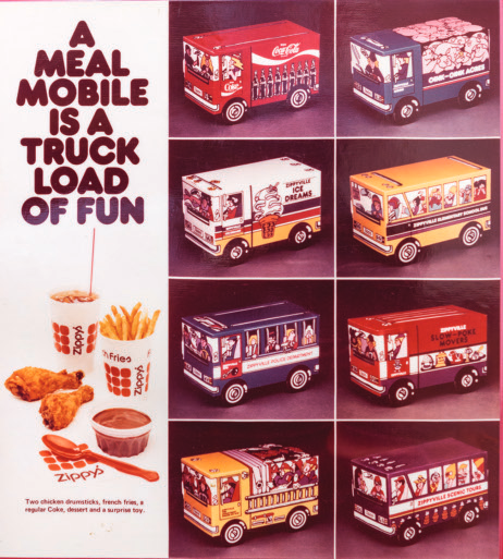 A Meal Mobile flyer showing the collectible Zippy's toy trucks