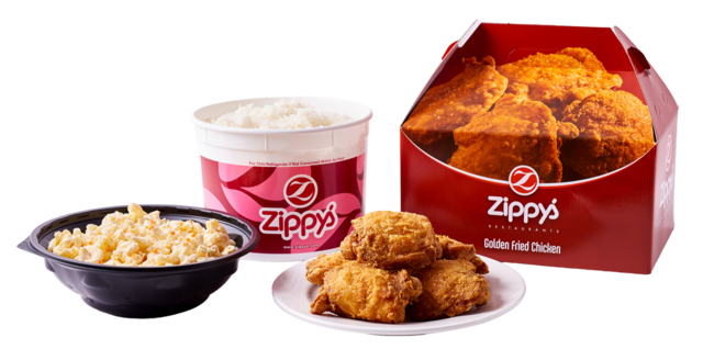 A Zippy’s golden fried chicken plate with chili and rice