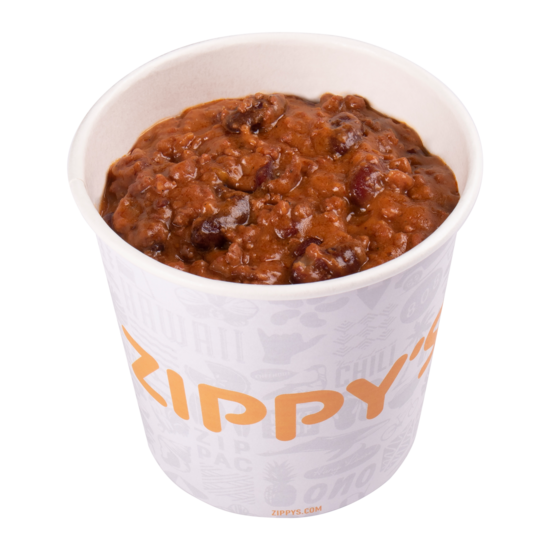 A cup of Zippy's Benefit Chili
