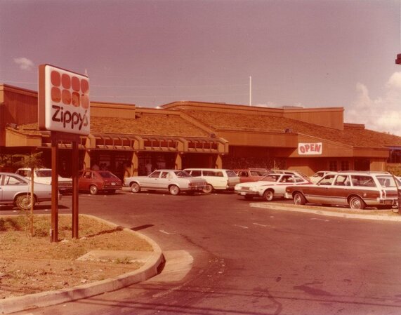 Zippy's Waiau restaurant exterior with the orange square sign