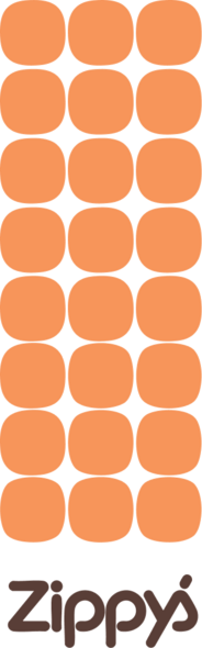 Zippy's orange square pattern and logo