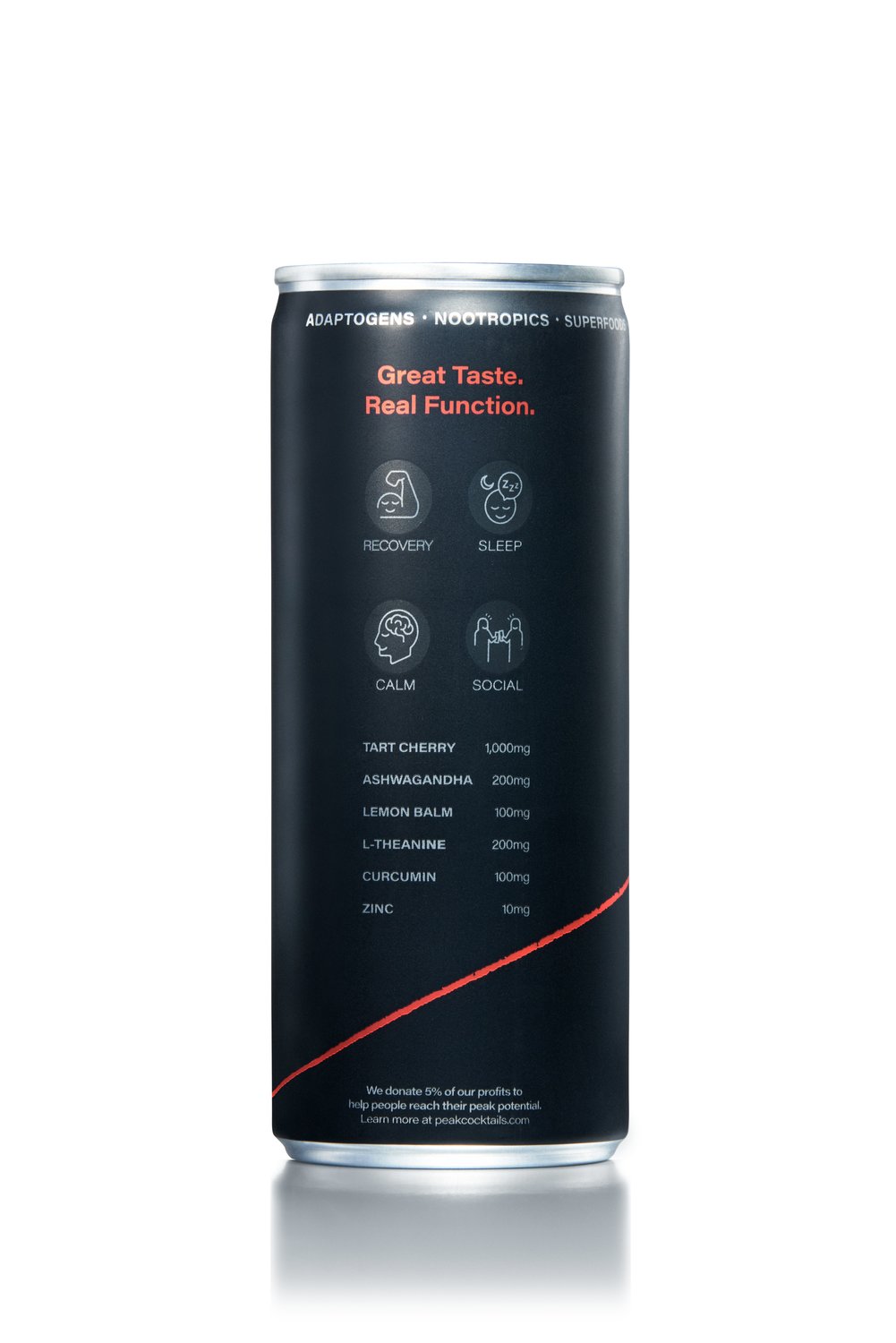 Back of can with benefits and ingredients