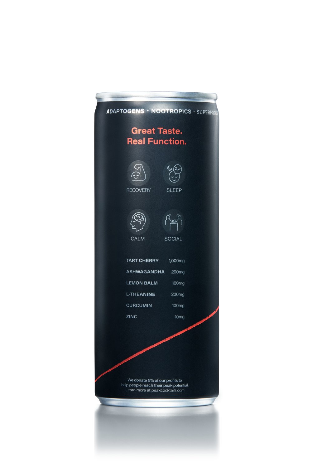Back of can showing benefits and functional ingredients