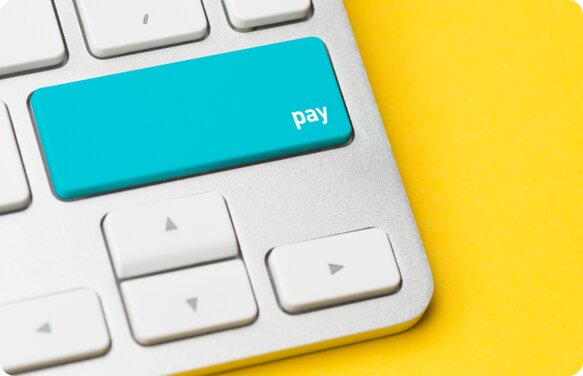 Laptop Keyboard with a Blue Pay button