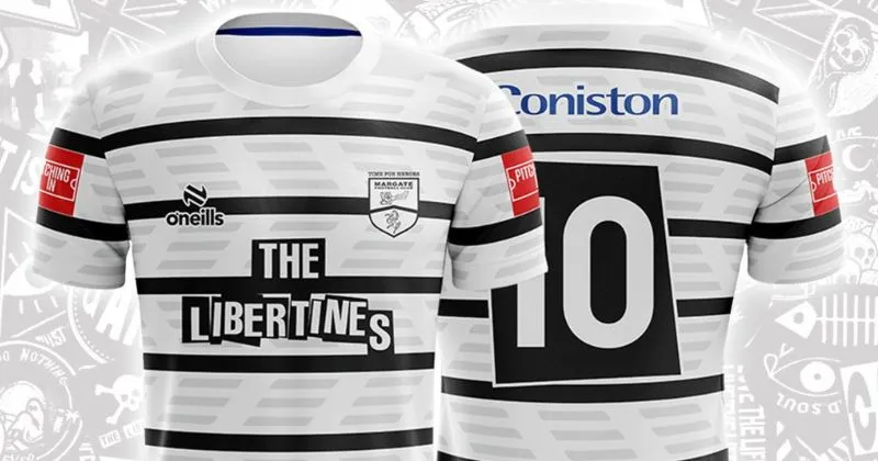 margate fc 2023-24 away shirt in black and white stripes