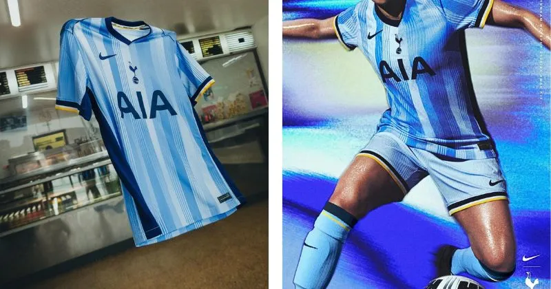 Tottenham Hotspur away kit, in blue design with striped pattern