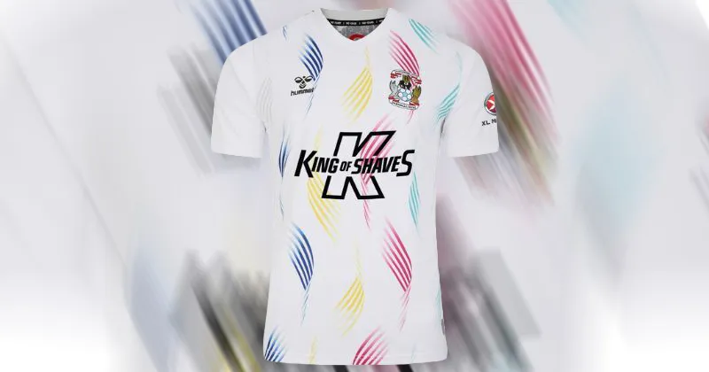 coventry city 2023-24 away goalkeeper shirt in white with multi coloured ribbon pattern