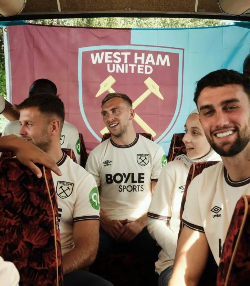new cream west ham away top worn on bus by players
