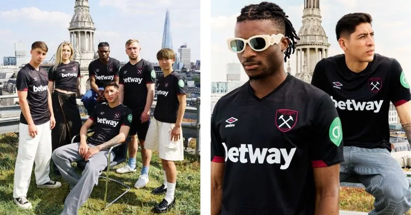 Black West Ham away shirt, with white and maroon details 