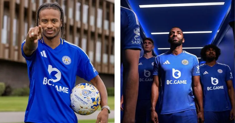 Leicester new home kit, in blue with white detailing
