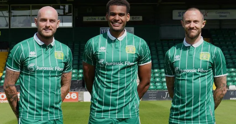 players wearing yeovil town 2023-24 home shirt in green