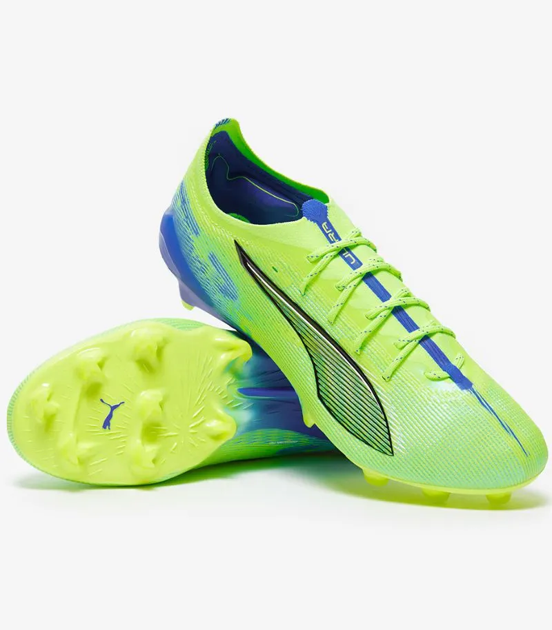 puma ultra 5 ultimate boots in neon yellow and blue