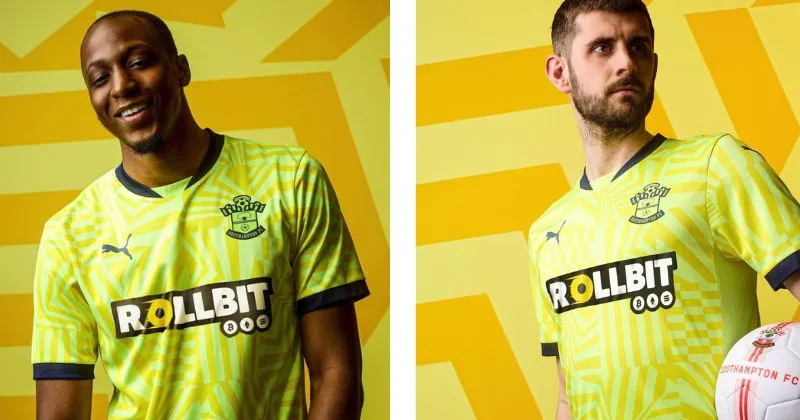 Southampton away shirt in neon yellow with zigzag like yellow pattern