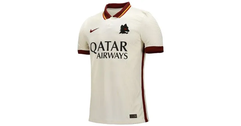 roma 2020-21 away shirt in off-white with maroon trims