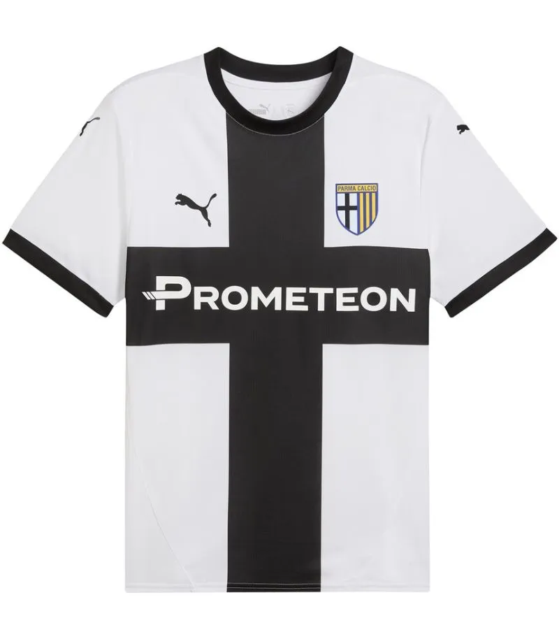 parma home kit white shirt with black cross detail