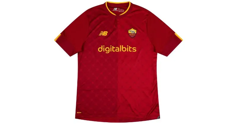 roma 2022-23 home shirt in maroon with yellow details