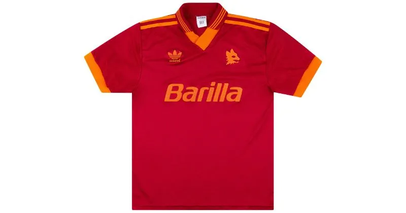roma 1992-94 home shirt in maroon with orange details