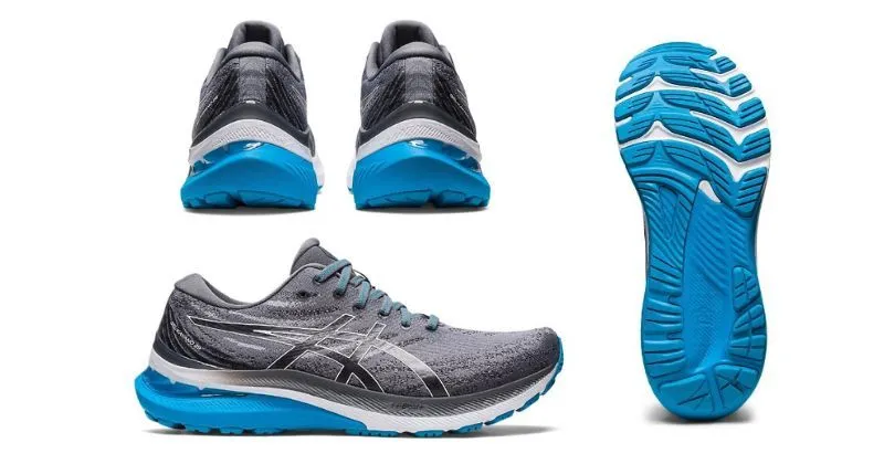 asics grey and blue running shoes
