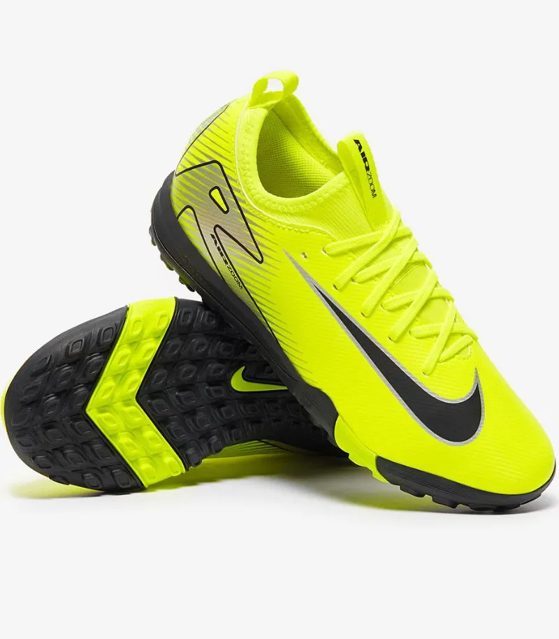 kids nike mercurial vapor academy astro turf boots in neon yellow and black