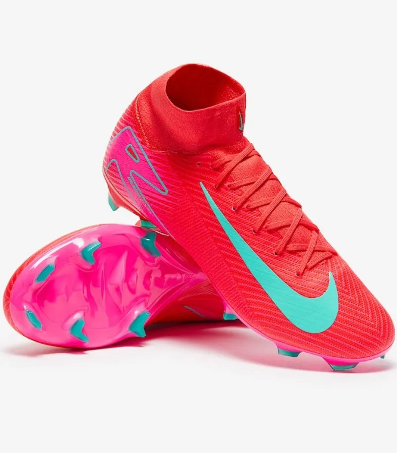 nike mercurial superfly 10 in cherry red with turquoise details