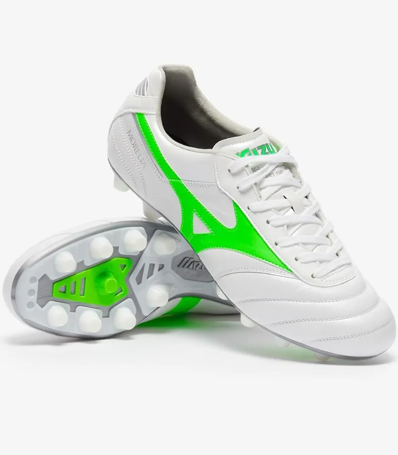 Mizuno Morelia II Elite  football boots in white with green details 