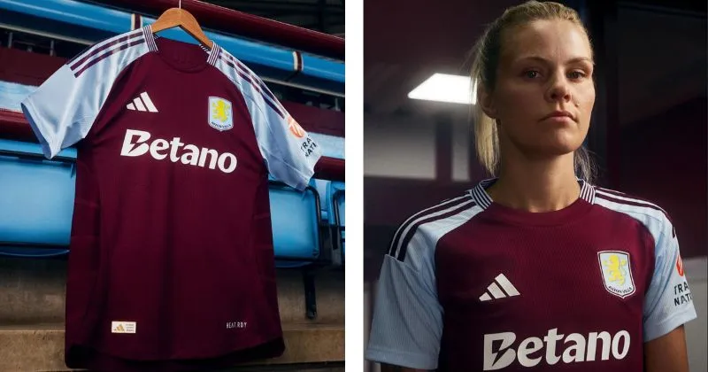 Aston Villa home shirt, maroon base with light blue features