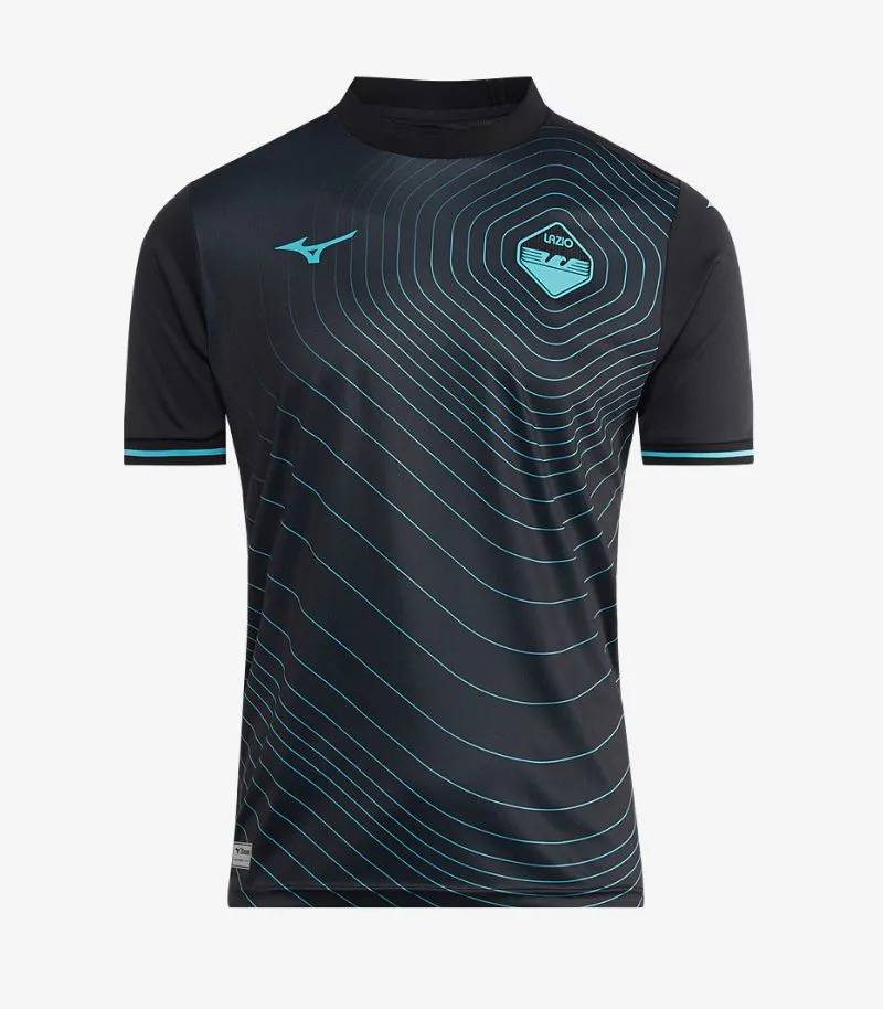 lazio third kit in black/navy with teal pattern and logos