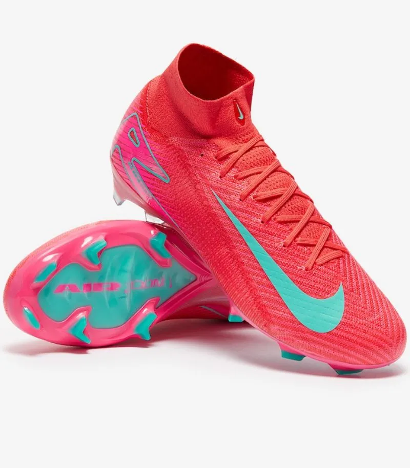 nike mercurial superfly 10 football boots in cherry red with sock collar and turquoise details