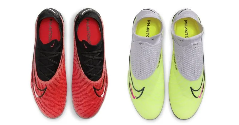 nike phantom gx football boots in red and black and yellow and white birds eye view