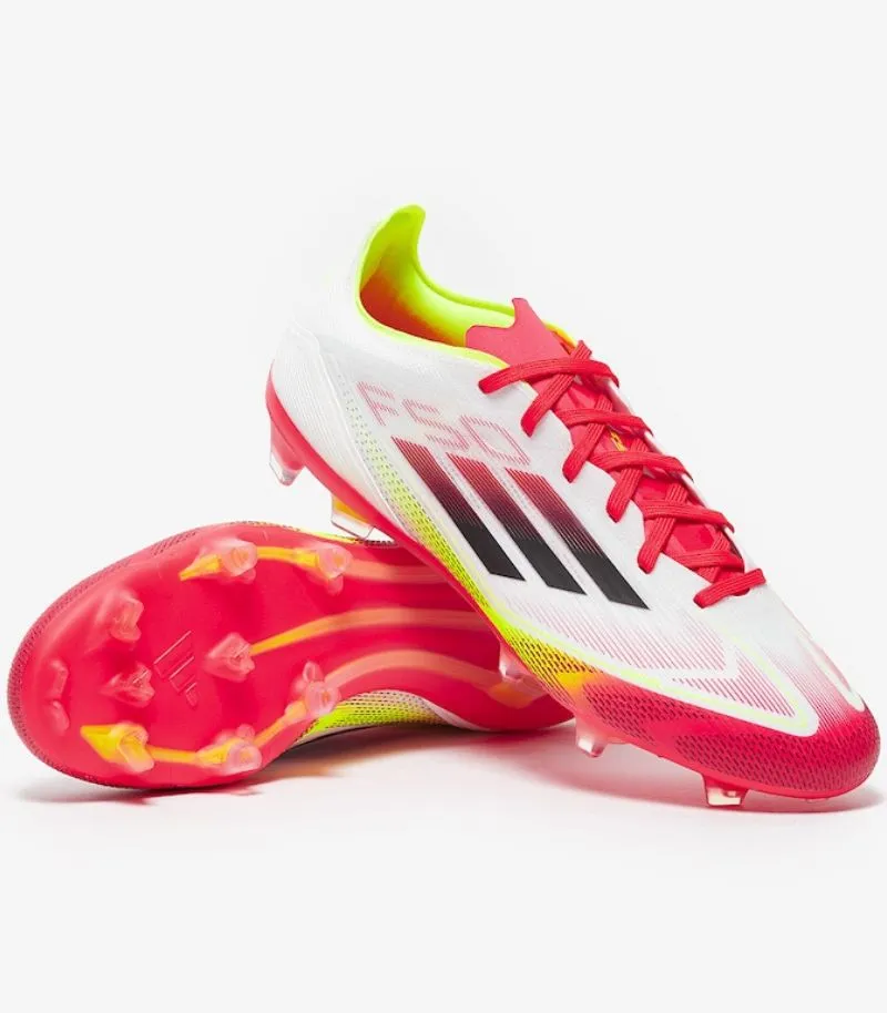 adidas f50 football boots in white with red, yellow and orange details 