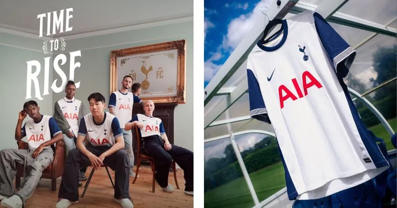 Spurs new home kit, with white base, navy details and red sponsor