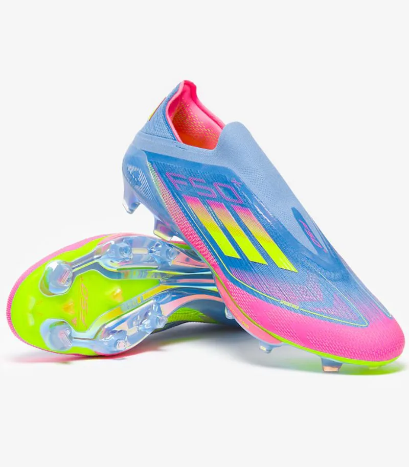 adidas F50+ boots in blue, yellow and pink