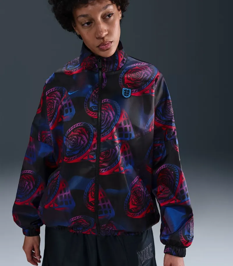 england womens training jacket in black with rose pattern