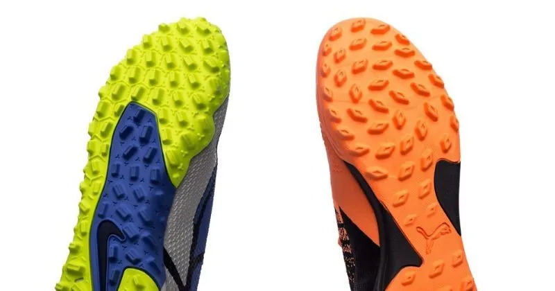 astro turf boot soles in orange and yellow boots