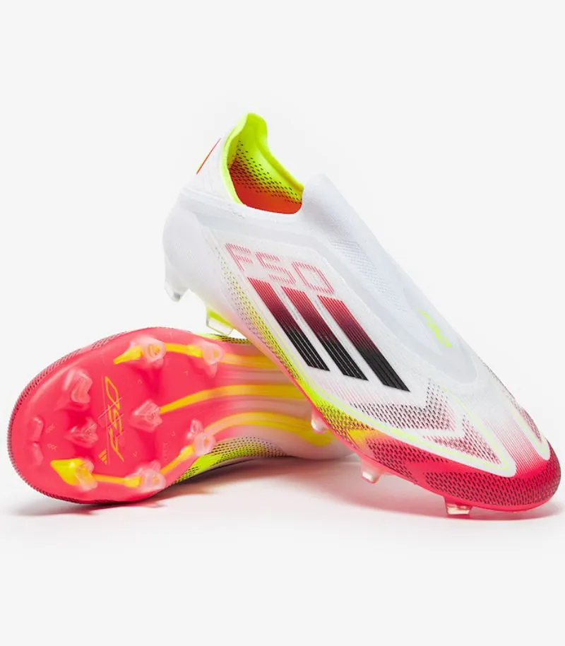 adidas f50 laceless football boots in white with red and yellow details