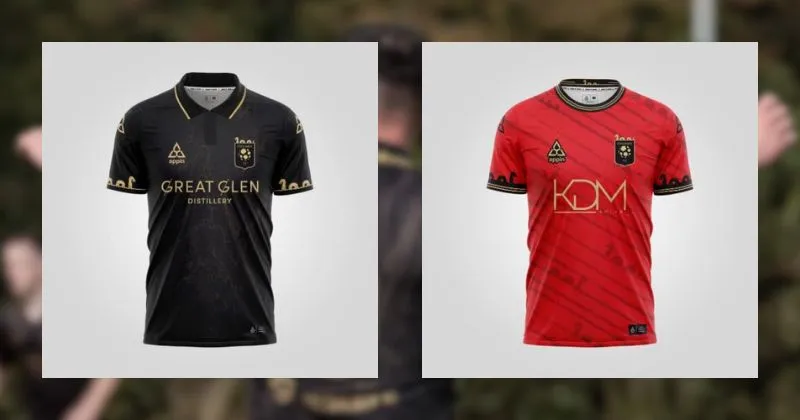 loch ness fc 2023-24 home and away shirts in black and red