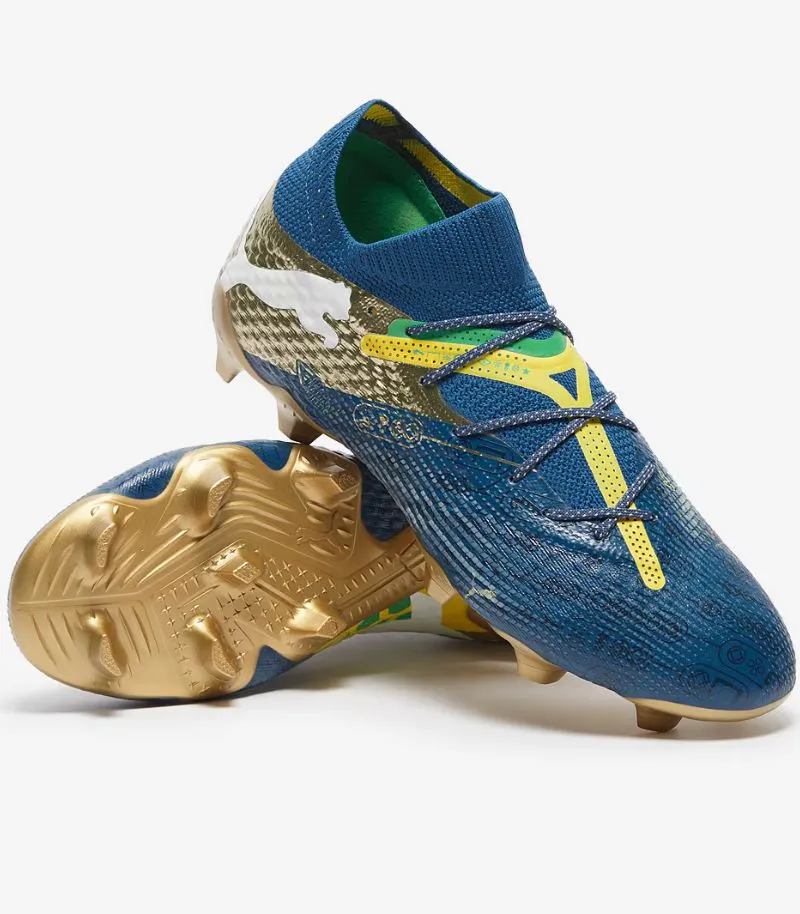 Puma Future 7 Ultimate football boots in navy blue with gold details and sole 