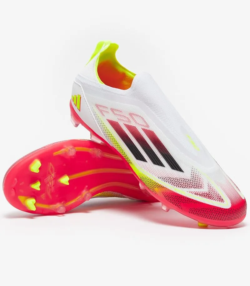 kids laceless adidas F50 boots in white with red and yellow details