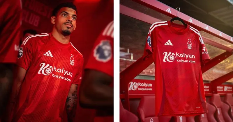 Nottingham Forest red home shirt, with red and white detailing