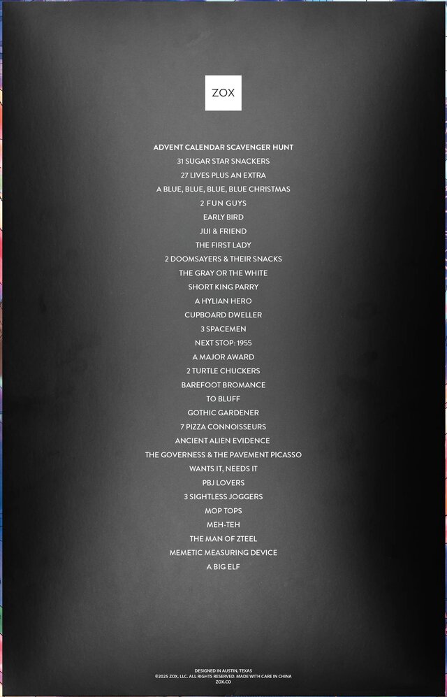 ZOX Advent Calendar 2025 Back