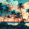 a beach at sunset