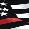An american flag with a red line