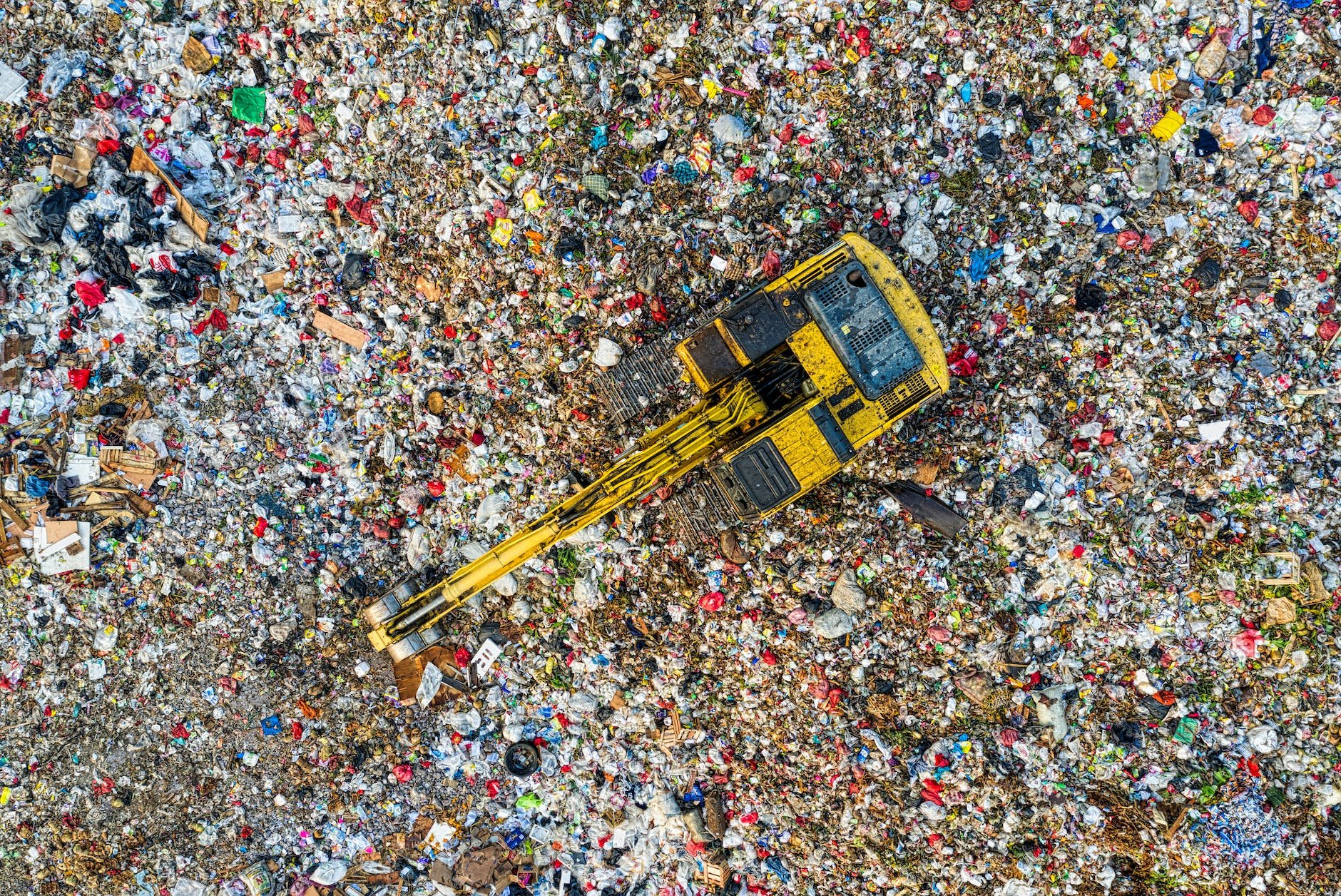 Overhead shot of a bulldozer in a landfill