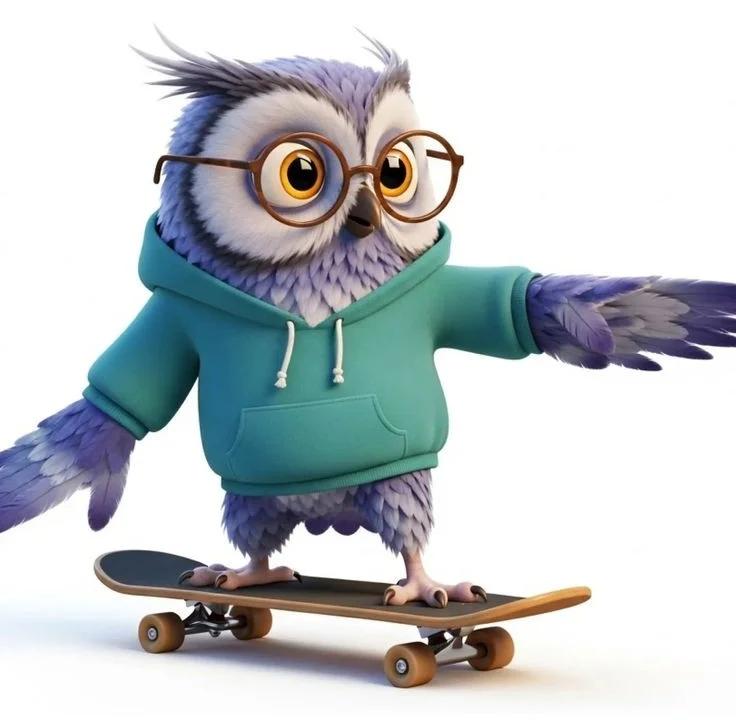 Illustrated owl mascot representing creative technology and growth
