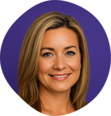 Headshot of Dr. Erika Cartwright with long blonde hair, smiling, against a purple circular background.