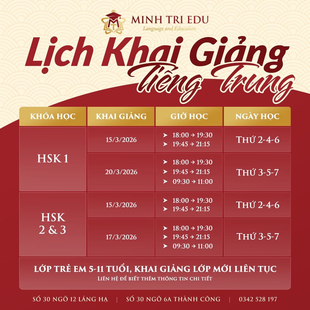 Lịch khai giảng lớp Tiếng Trung