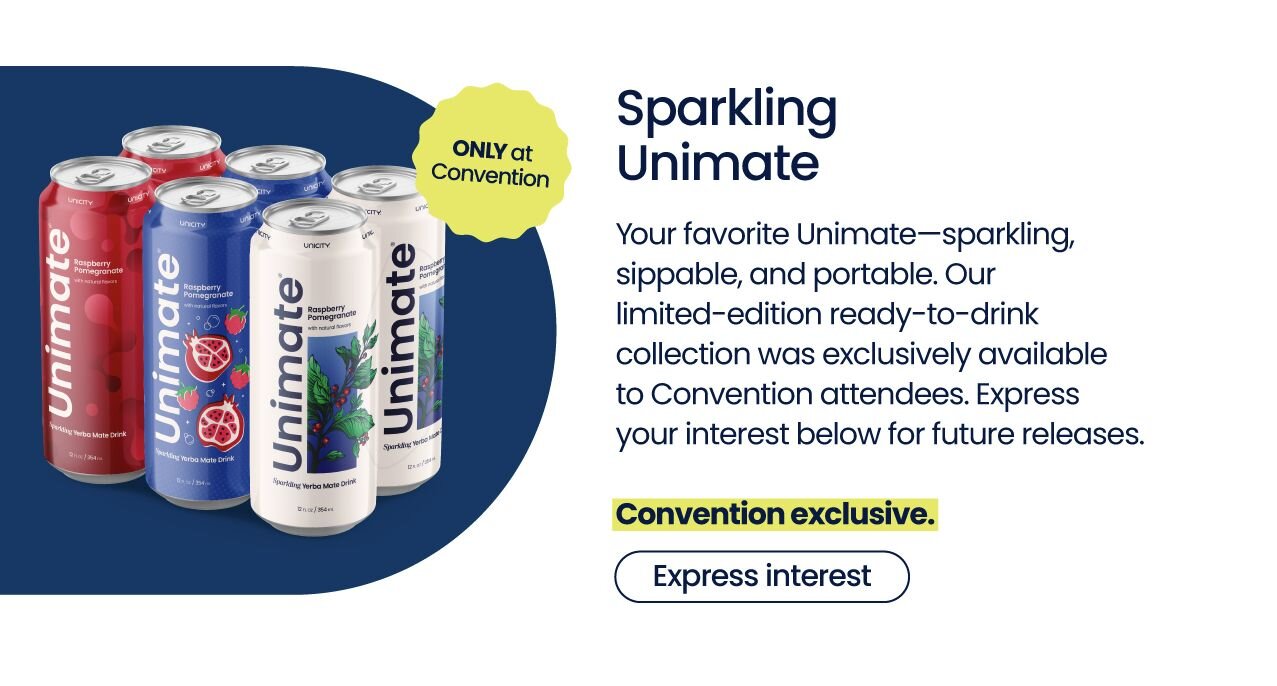 Sparkling Unimate {Convention exclusive}
Your favorite Unimate—sparkling, sippable, and portable. Our limited-edition ready-to-drink collection was exclusively available to Convention attendees. Express your interest below for future releases.
Convention exclusive. 
{Express interest}