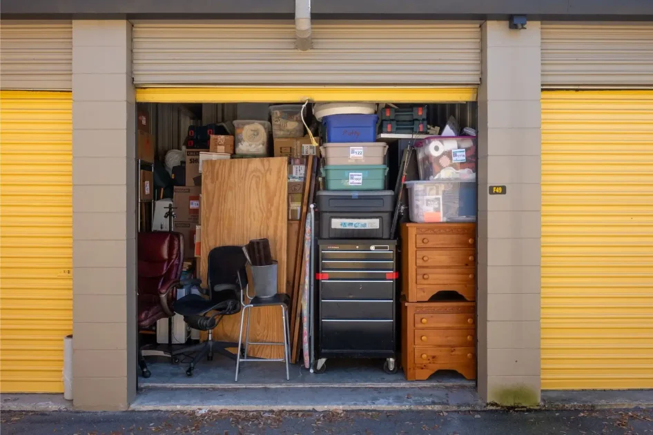 A self-storage unit full of household items